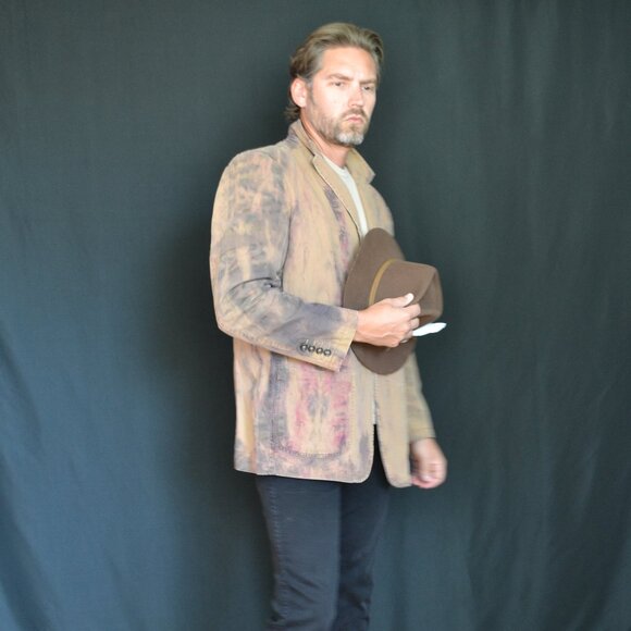 Cowboy western rustic camo Blazer sports Coat dyed brown khaki black gray tan XL - Picture 4 of 12